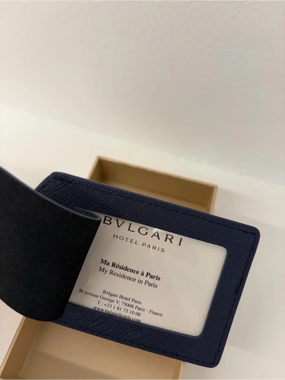 Bvlgari Hotel Paris Navy Blue Leather Luggage Tag - Brand New, NWOT!